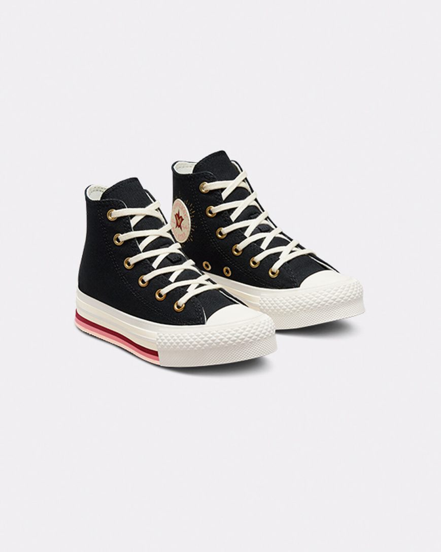 Zapatos Plataforma Converse Chuck Taylor All Star Lift Hearts Altas Niña Negras | PE P47L5E